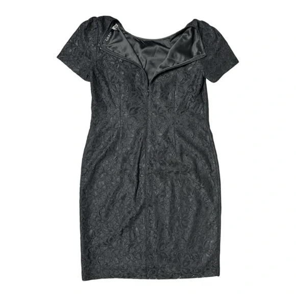 LAUREN RALPH LAUREN BLACK LACE PUFF SHORT SLEEVE COCKTAIL MIDI DRESS **NWT** - Picture 13 of 15